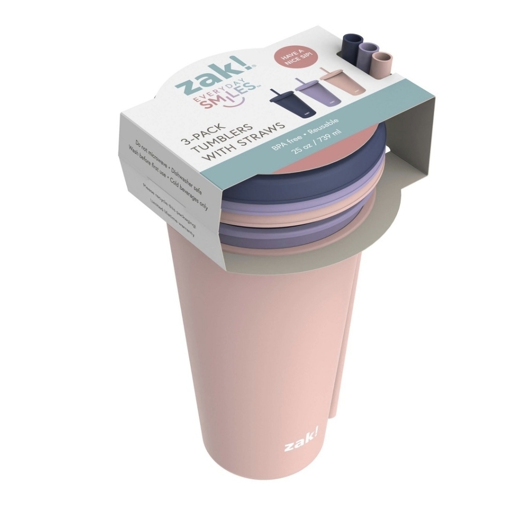 Zak Designs 3pk 25 fl oz Plastic Solid Straw Tumbler Set - Picture 7 of 11